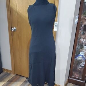 Ralph Lauren Black Ribbed Mock Neck Sheath Dress